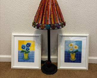 Lot #201 - Colorful Lamp and Floral Art Prints