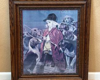 Lot #9 - Vintage Framed Artwork Child With Dogs