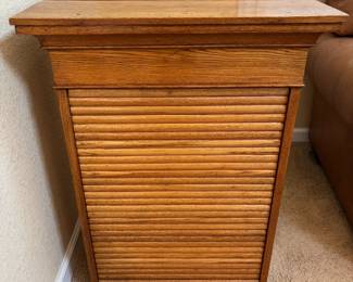Lot #1 - Antique Oak Organizer Cabinet with Roll-Up Tambour Door