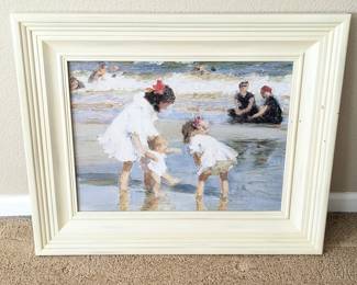 Lot #214 - Framed Oil Reproduction "Children Playing at the Seashore" by Edward Henry Potthast