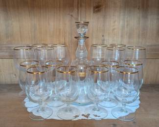 Lot #115 - Jessie Bohemia by Crystalite Decanter and Glassware Set with Gold Trim