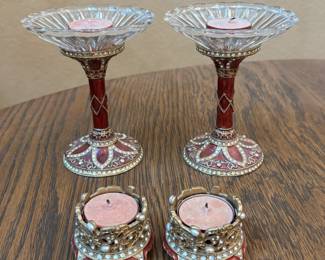 Lot #19 - Red Enamel & Rhinestone Candle Holders