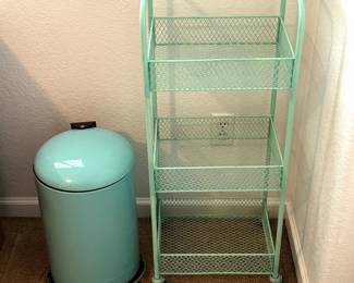 Lot #177 - 3-Tier Rolling Storage Cart and Foot Pedal Trash Can