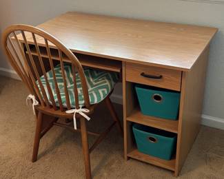 Lot #172 - Oak Writing Desk with Storage Baskets and Chair