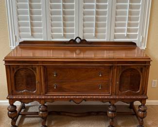 Lot #26 - Antique Brams & Macow / Knox Hutchins Furniture Co. Walnut Sideboard With Burlwood