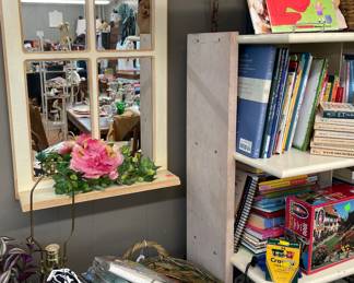 Wall Mirror Decor', Assorted Books, Fabric