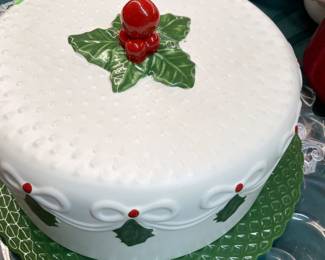 Cake Plate and Lid Holly Berry Pattern