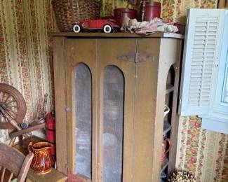 Painted pie safe-screen in doors. Sides open.
