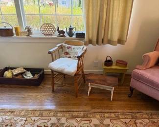 Stools, captain’s chair, grape gathering box, lots more smalls