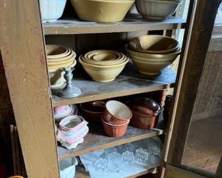 More nests of yellow ware bowls, etc. Some as-is.
Painted cupboard on another pic.