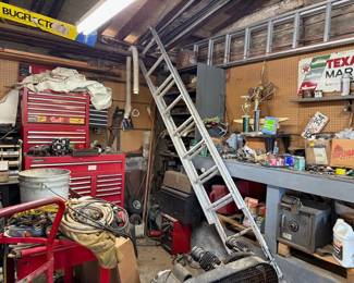 Texaco Marine advertising sign, ladders, welding, compressor, tool chests, safe, & More!