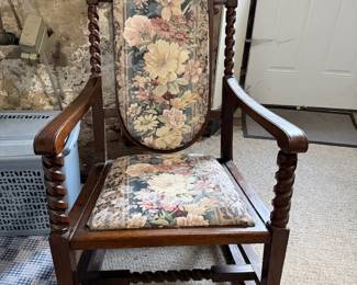 Barley Twist oak and upholstered rocker