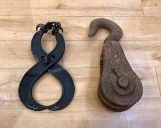 Old iron tongs & pulley