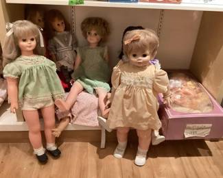 Variety of vintage dolls