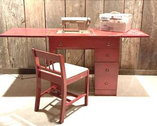 Old School Sewing Desk And Machine