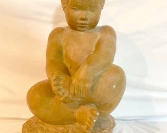 Cement Little Boy Crossing His Legs
