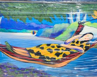 $700 Large embellished giclee on canvas by famous Iranian artist Siamak,57x37 inches, appraisal is $3800 for insurance purposes by his gallery in La Jolla 