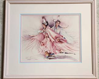 $60 framed limited edition signed lithograph, New Mexico native American girls showl dance