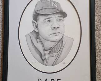 $150 framed hand signed lithograph New York Yankees, Babe Ruth