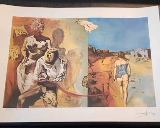 $175 Salvador Dali plate signed limited edition lithograph "Dream puts her hand on a mans shoulder" rare item 26 x 19 inches