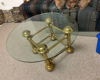 Glass Topped Cocktail table with Brass Base - Two Glass Options for Circular and Rectangular Top