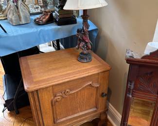 Pair of French Louis XVI style Side tables - Perfect as nightstands or as side tables / Figural Monkey Lamp