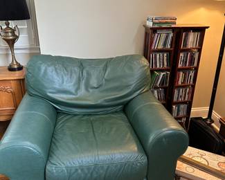 Green Leather Club Chair - Set Includes : 2 Club Chairs, single ottoman & 1 sofa