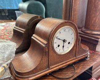 Antique Mantle Clock - The Glass Face Cover is detached and on the side of the clock