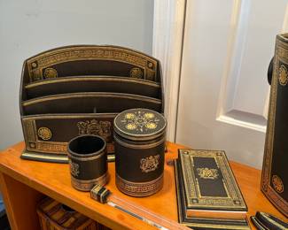 Moroccan Gilt and Gold Leather Desk Set