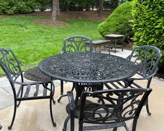 Cast Aluminum Patio Set - Two Umbrella Stands and a Matching Umbrella