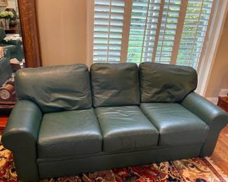Green Leather Sofa - Matches the Pair of Club Chairs and the Ottoman - Set Includes : 2 Club Chairs, single ottoman & 1 sofa