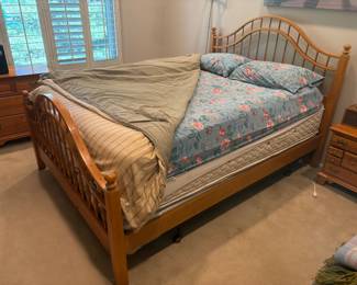 Dixie Furniture Suite - " The Windsor Stripped Pine Collection : Bed, Long Dresser with attached mirror, Nightstands, Lingerie Chest