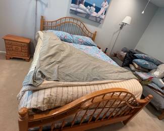 Dixie Furniture Suite - " The Windsor Stripped Pine Collection : Bed, Long Dresser with attached mirror, Nightstands, Lingerie Chest