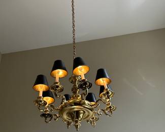 Large Dutch/Baroque / Colonial Still 8 light brass chandelier - This piece was originally hung in a NYC Brownstone.
