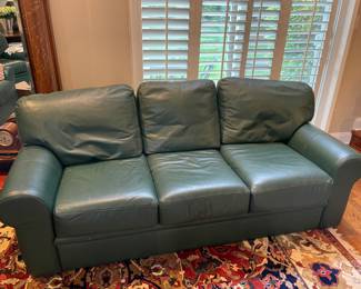Green Leather Sofa - Matches the Pair of Club Chairs and the ottoman