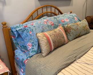 Dixie Furniture Suite - " The Windsor Stripped Pine Collection : Bed, Long Dresser with attached mirror, Nightstands, Lingerie Chest