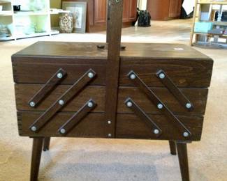 Vintage Wood Accordion Sewing/Notions Box