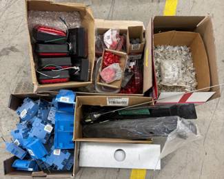 Large Lot of Trailer Rear Stop Turn Lights, Electrical Boxes, Electrical Wire Nuts, RV Antenna, Various Hardware