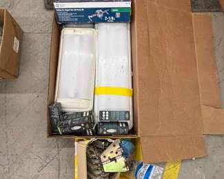 Lot of RV Lighting, Metal Hinges , Bulbs, Ceiling Fan Support Brace Kit