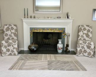 Pair of Skirted Parsons Chairs Tan Floral w/White Background 3.6 x 5.6 New Zealand Worsted Wool Area Rug