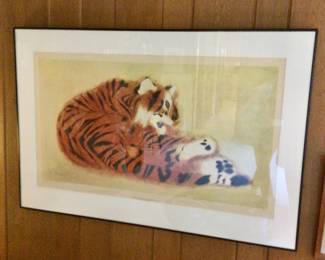 Framed Art 42 x 28 "The Red Tiger" by Charles Culver a Detroit Artist.