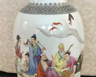 Vintage 18" Tall 8 Immortals Crossing, Antique Chinese Porcelain Vase