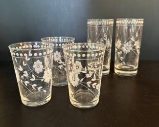 Vtg. floral cut glass water and juice glasses