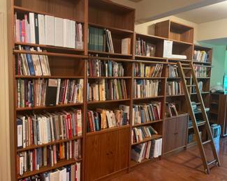 Scan book cases with library ladder with lots of books!!
