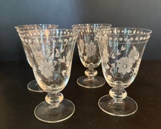 Vtg. cut floral fruit or cocktail glasses