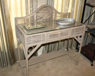 wicker vanity, with glass top