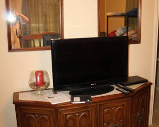 marble-inserts on top of vintage console cabinet