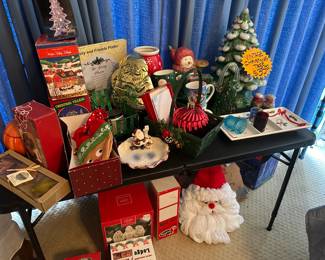 Christmas Items - Note the Vintage rounded Christmas Tree - Santa Items