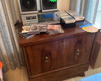 Upright Cedar Chest with Keys - Stereo and Speakers - Cassettes
