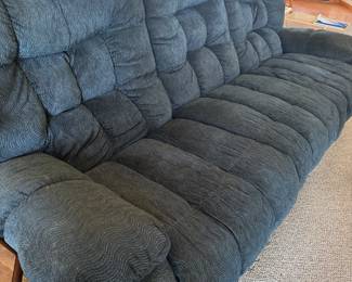 BLUE RECLINING SOFA 84" WIDE AND A MATCHING CHAIR